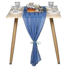 (Denim Blue) 120" Wedding Table Runners Dusty Soft Chiffon Wedding Runner Bridal Party Decor