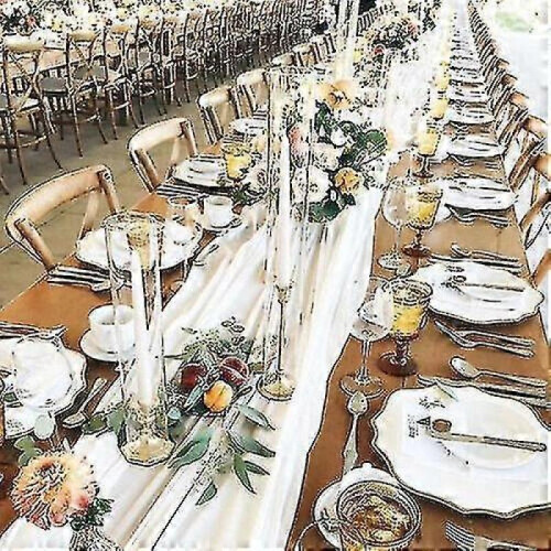 (White) 120" Wedding Table Runners Dusty Soft Chiffon Wedding Runner Bridal Party Decor 2