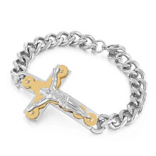 Dww-Homme Acier Inoxydable Jsus-Christ Crucifix Croix Bracelet - Chane Gourmette- Poli