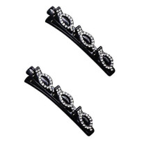 Dww-Deux pinces cheveux fleur de cristal blanc, serre-tte en satin tiss, pince cheveux strass, grande pince cheveux pour cheveux pais, pince cheve