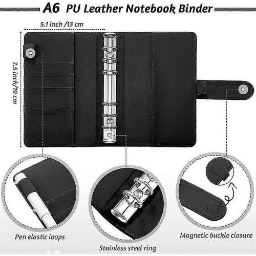 (Black Laser) A6 Binder Budget Planner Notebook Covers Folder Size 6 Hole Pockets 1