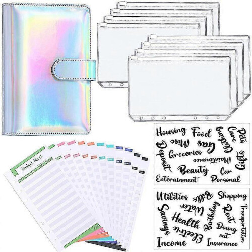 (Silver Laser) A6 Binder Budget Planner Notebook Covers Folder Size 6 Hole Pockets