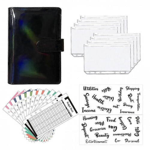 (Black Laser) A6 Binder Budget Planner Notebook Covers Folder Size 6 Hole Pockets