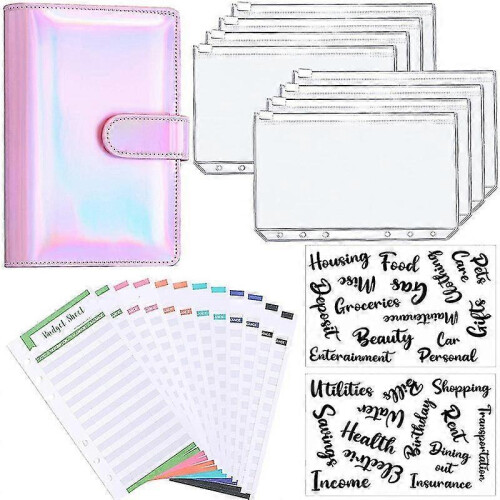(Pink Laser) A6 Binder Budget Planner Notebook Covers Folder Size 6 Hole Pockets