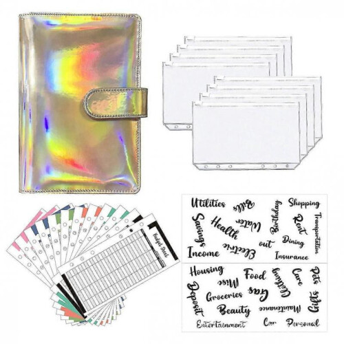 (Gold Laser) A6 Binder Budget Planner Notebook Covers Folder Size 6 Hole Pockets