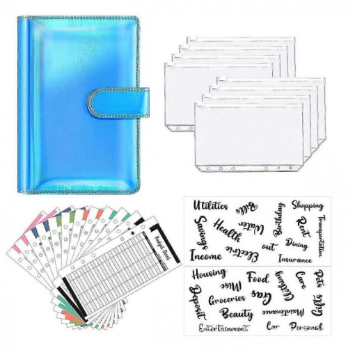 (Blue Laser) A6 Binder Budget Planner Notebook Covers Folder Size 6 Hole Pockets
