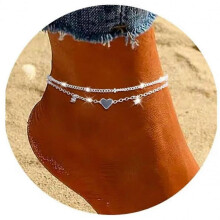 Silver Anklet Bracelets for Women Waterproof, Heart Charm Dainty Layer Anklets for Women Trendy, Simple Chain Anklets Set Gifts for Women, Jewelry Gif