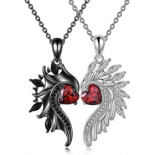 Dww-Collier de couple d'ailes de dmon d'ange, collier assorti d'hommes et de femmes d'alliage, pendentif de symbole d'amour, cadeau de bijoux de coupl