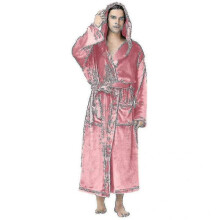 (S, Pink) Plus Size Men Luxury Dressing Gown Hooded Warm Fleece Bathrobe Soft Cozy Lounge Robe Nightwear