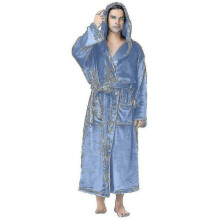 (S, Light Blue) Plus Size Men Luxury Dressing Gown Hooded Warm Fleece Bathrobe Soft Cozy Lounge Robe Nightwear