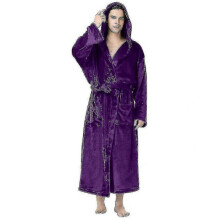 (M, Purple) Plus Size Men Luxury Dressing Gown Hooded Warm Fleece Bathrobe Soft Cozy Lounge Robe Nightwear