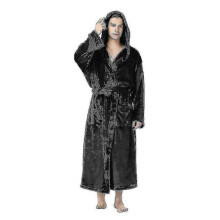 (S, Black) Plus Size Men Luxury Dressing Gown Hooded Warm Fleece Bathrobe Soft Cozy Lounge Robe Nightwear