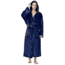 (5XL, Dark Blue) Plus Size Men Luxury Dressing Gown Hooded Warm Fleece Bathrobe Soft Cozy Lounge Robe Nightwear