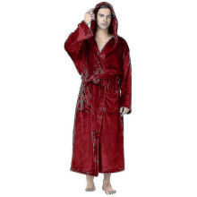 (5XL, Deep Red) Plus Size Men Luxury Dressing Gown Hooded Warm Fleece Bathrobe Soft Cozy Lounge Robe Nightwear