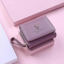 (purple) Antler Decoration Women's Wallet New Fashion Short Coin Purse Card Holder Small Ladies Wallet Female Hasp Mini Clutch