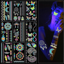 Neon Tattoos, Adhesive Tattoos, Temporary Make-up Uv Body & Face Painting Tattoo Sticker for Women Men, Accessory for Black Light Uv Party Festivals 8