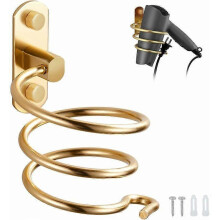 Hair Dryer Holder, Wall Mounted Hair Dryer Holder, Wall Mounted Hair Dryer Holder with Drilling for Hotel, Bathroom, Toilet, Barber Shop Aluminum, Gol
