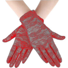 (Red) Women Lace Gloves Tea Party Short Lace Gloves Courtesy Dressy Gloves for Wedding Dinner Party