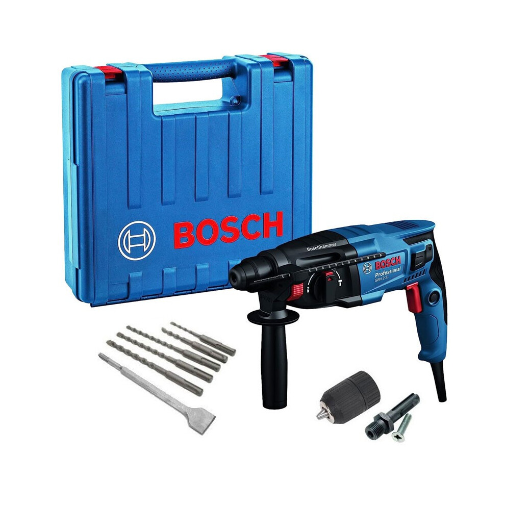 Bosch GBH221D 240v SDS Plus Rotary Hammer Drill + SDS Bits Chisel + Chuck + Case