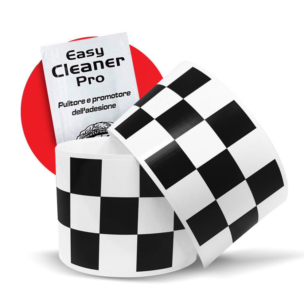 4R Quattroerre.It 10219 Checkes Trim Stripe Strisce Adesive A Scacchi, Bianco E Nero, 10 X 99 Cm