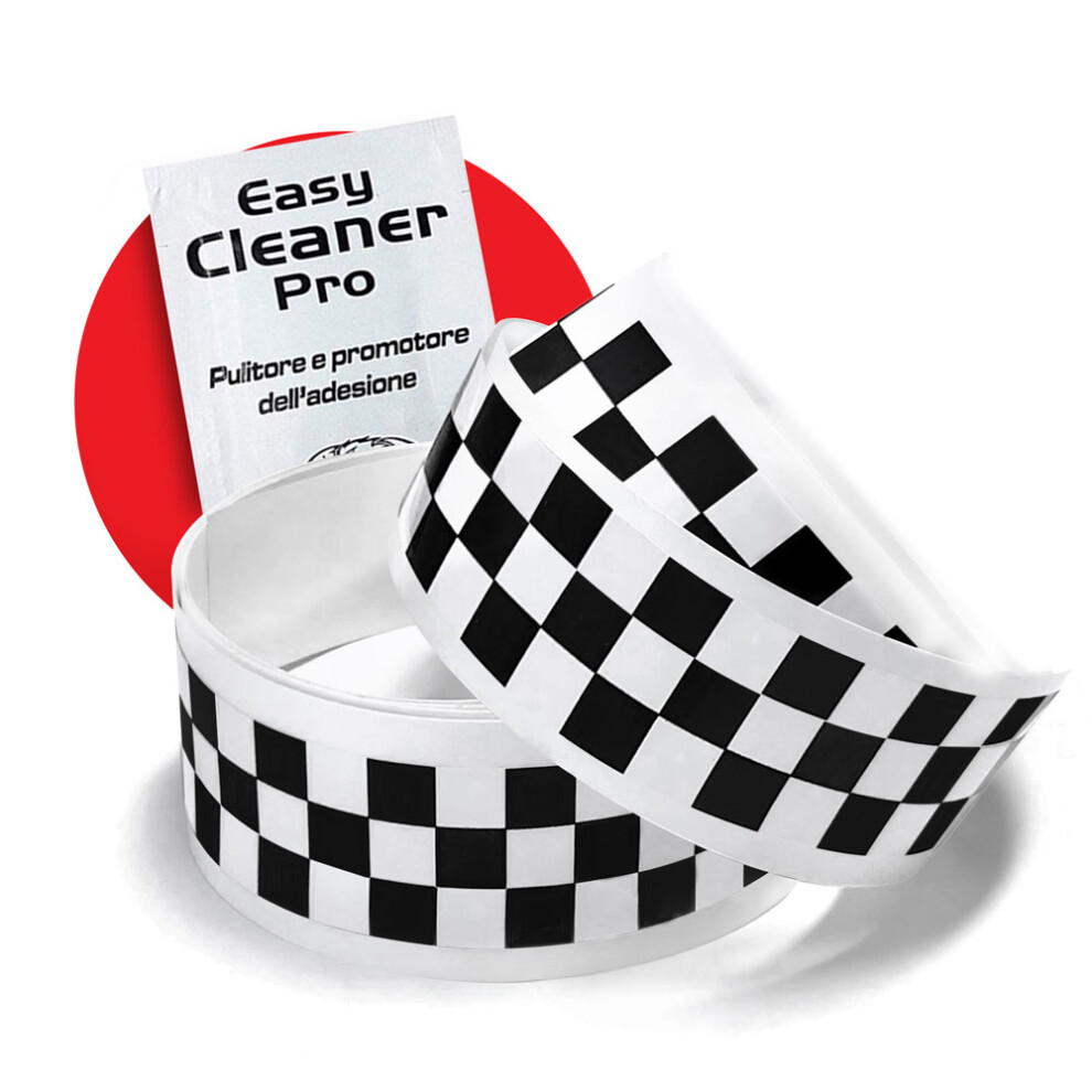 4R Quattroerre.It 10217 Checkes Trim Stripe Strisce Adesive A Scacchi, Bianco E Nero, 2 Pcs 3 X 99 Cm-image