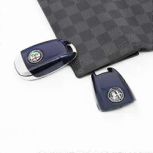 (Color logo, Monte Carlo Blue) For Alfa Romeo Giulia Stelvio Tonale Carbon Fiber Style Key Cover Case Replacement