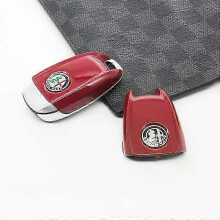 (Black silver logo, Alpha Red) For Alfa Romeo Giulia Stelvio Tonale Carbon Fiber Style Key Cover Case Replacement