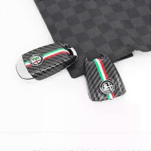 (Color logo, Carbon Italian) For Alfa Romeo Giulia Stelvio Tonale Carbon Fiber Style Key Cover Case Replacement