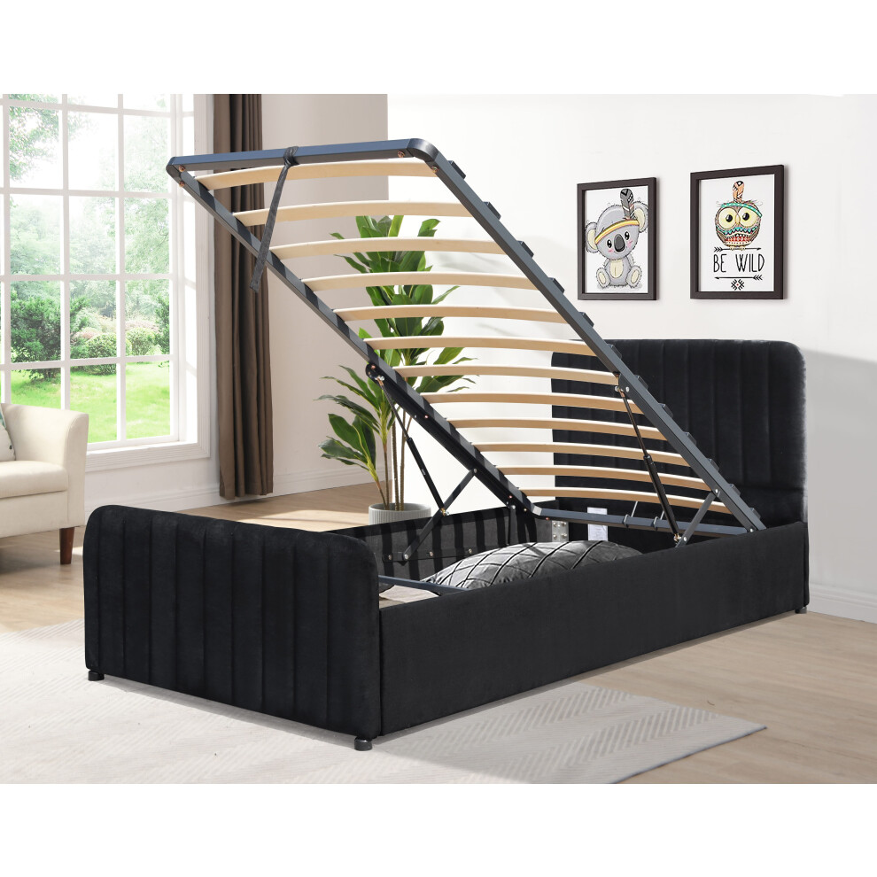 Comfy Living (Black, 3Ft Single) Brushed Velvet Gas Lift Ottoman Bedframe