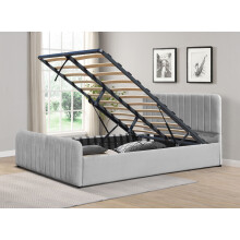 (Light Grey, 4ft6 Double) Brushed Velvet Gas Lift Ottoman Bedframe