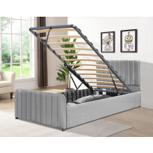 (Light Grey, 3ft Single) Brushed Velvet Gas Lift Ottoman Bedframe