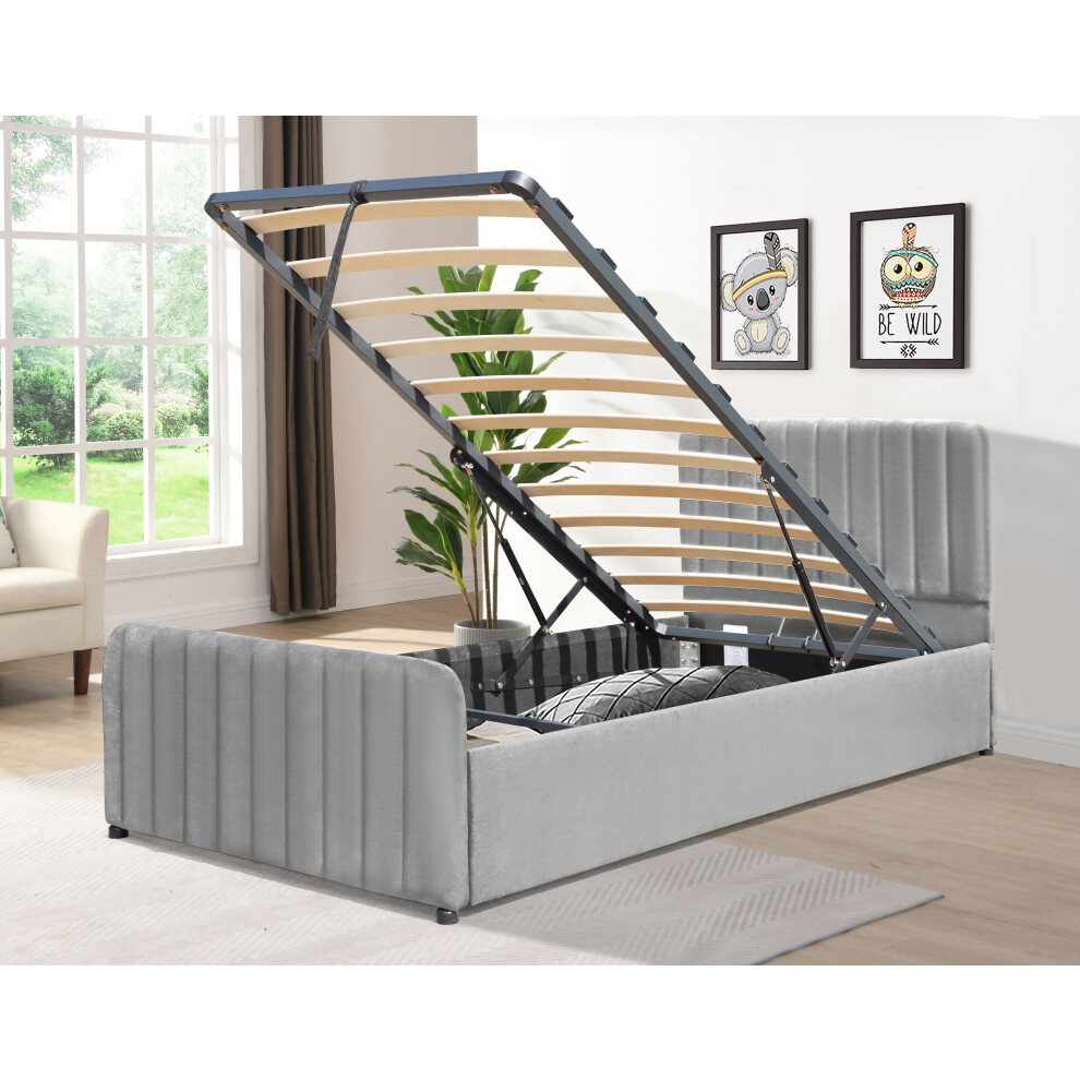 Comfy Living (Light 3Ft Single) Brushed Velvet Gas Lift Ottoman Bedframe Grey