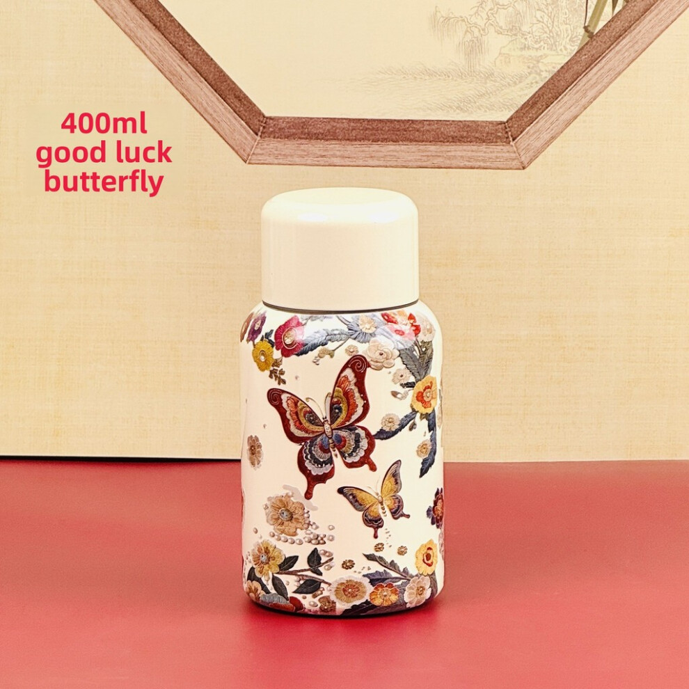 (StyleC,400ml)Tasse isolante style chinois en acier inoxydable motif paon et koï impression