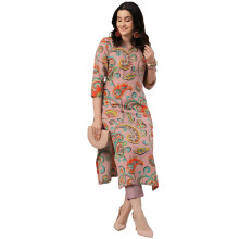 ANNI DESIGNER Women's Cotton Blend Straight Printed Straight Fit Kurta with Pant (Tinka Peach_M_Peach_Medium)