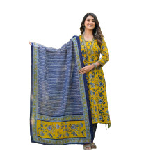 KLOSIA Conjunto feminino de viscose com estampa Anarkali Kurta e cala com Dupatta | Conjunto Kurta para mulheres | Conjunto de terno | Bordado |
