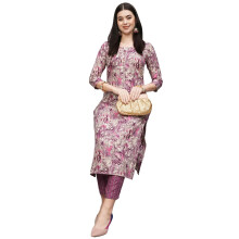 ANNI DESIGNER Women's Cotton Blend Straight Printed Kurta with Pant (Seep Purple_XL_Purple_X-Large)
