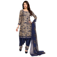 Yashika naisten printtimekko - ompelematon kreppikangas, kurti, housut ja dupatta -setti (AZ-YS-P1-ADDA BLUE)