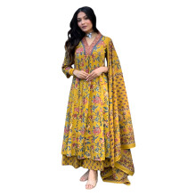 Yashika Women's Regular Cotton Blend Floral Printed Kurta Plazzo Set with Dupatta Suitable for Every Indian Occasion (AZ-YS-OG-KS2171-Parent_Yellow