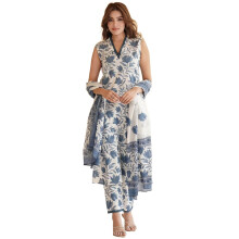 ANNI DESIGNER Women's Cotton Blend Printed Straight Kurta with Pant & Dupatta (Root White_XL_White_X-Large)