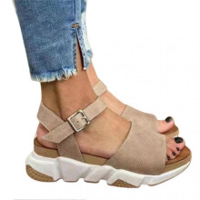 (35, Gray) Women's Sandals Summer Open Toe Breathable Ankle-strap Shoes Pin Buckle Closure