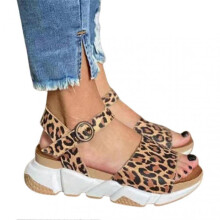 (37, Leopard Print) Women's Sandals Summer Open Toe Breathable Ankle-strap Shoes Pin Buckle Closure