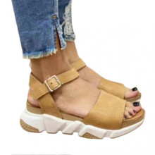 (36, Yellow) Women's Sandals Summer Open Toe Breathable Ankle-strap Shoes Pin Buckle Closure