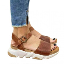 (38, Brown) Women's Sandals Summer Open Toe Breathable Ankle-strap Shoes Pin Buckle Closure