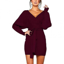 (red, L) Women's Sweater, Cocktail Batwing Sleeve Knit Sweater