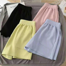 (L, Yellow) Summer Shorts Women\'s Casual High Wasit Cotton Shorts Student Harajuku Solid Loose