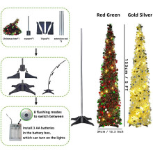 (gold and silver, Multicolor) 5ft Christmas Tree, 1 Count 8 Flashing Modes Warm White Light Christmas Tree, Perfect for Indoor Outdoor Party Home Decor, Christmas Decor