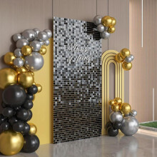 (Black, 24pcs/set) DIY Square Sequin Wall Backdrop, 24pcs/set Shimmer Party Decor Backdrop for Birthday Wedding Anniversary, Bedroom Refresh Decor