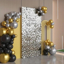 (Silver, 24pcs/set) DIY Square Sequin Wall Backdrop, 24pcs/set Shimmer Party Decor Backdrop for Birthday Wedding Anniversary, Bedroom Refresh Decor