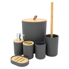(Grey) 6 Piece Bathroom Accessory Set/Modern Bathroom/Includes Toothbrush Holder, Waste Bin, Toilet Brush, Cup, Soap Dish and Soap Dispenser