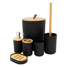 (Black) 6 Piece Bathroom Accessory Set/Modern Bathroom/Includes Toothbrush Holder, Waste Bin, Toilet Brush, Cup, Soap Dish and Soap Dispenser